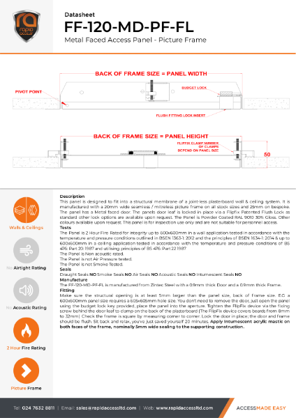 Datasheet - Flipfix Two Hour Fire Rated Picture Frame