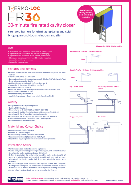 Timloc Building Products Thermo-loc FR30 Datasheet
