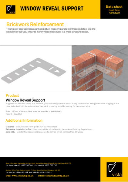 Window Reveal Support Data Sheet