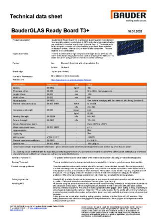 BauderGLAS Ready Board T3+ - Technical Data Sheet