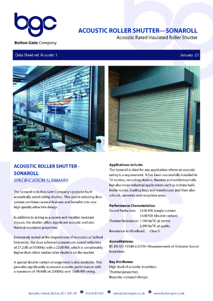 Acoustic Roller Shutter - Sonaroll
- Acoustic Rated Insulated Roller Shutter