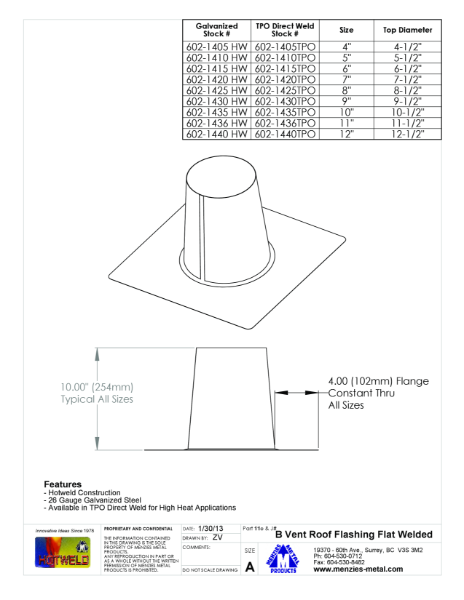 TECHNICAL DRAWING - TYPE B VENT GALVANIZED HOTWELD