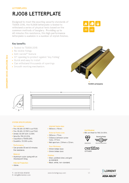 RJ008 letterplate datasheet