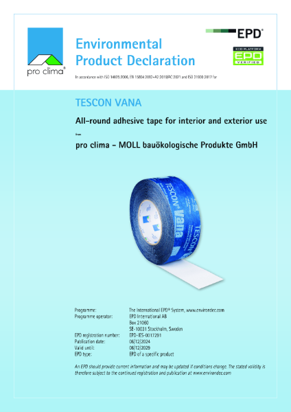 Pro Clima Tescon Vana Environmental Product Declaration (EPD)