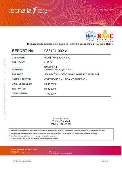 Solar Reflection Test Report - Junoteras