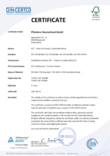FSC Group Certificate Pfleiderer
