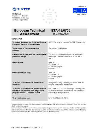 European Technical Assessment (ETA)