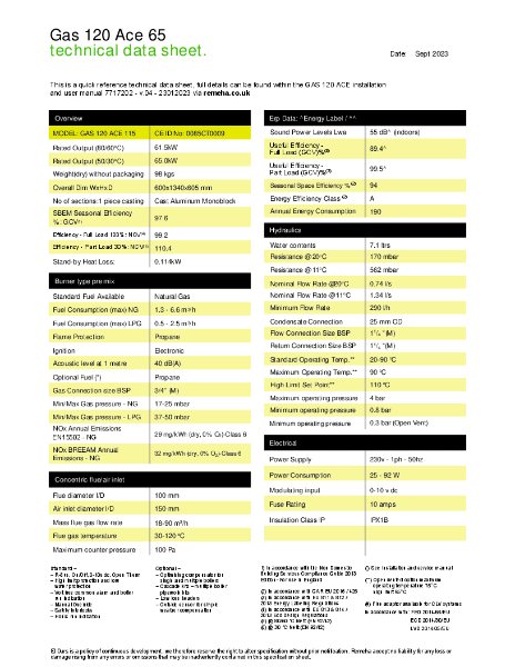 Gas 120 Ace 65 - Technical Specification