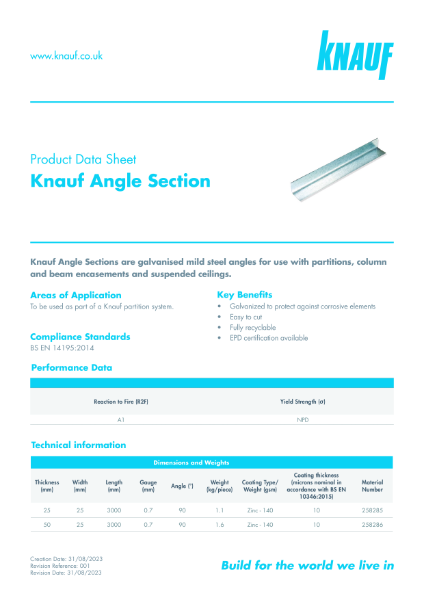 Knauf Angle Section Data Sheet