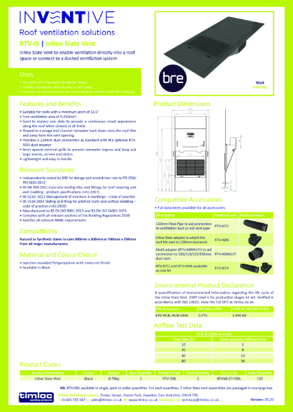 Inline Slate Vent Datasheet