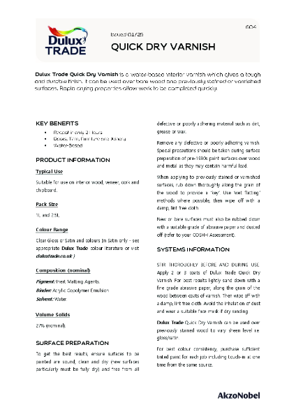 Quick Dry Varnish Data Sheet