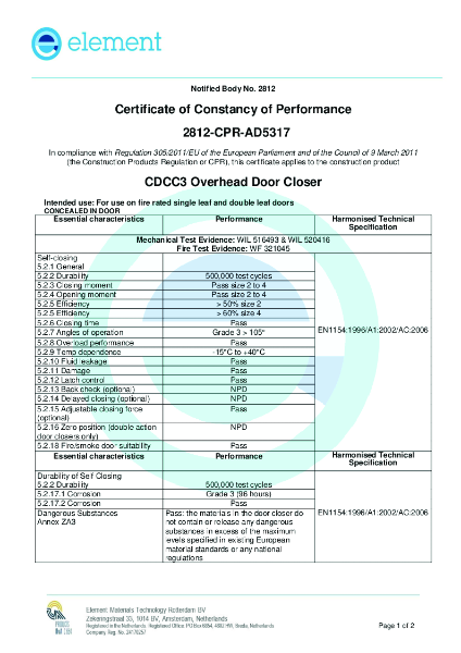 Certificate of constancy of performance