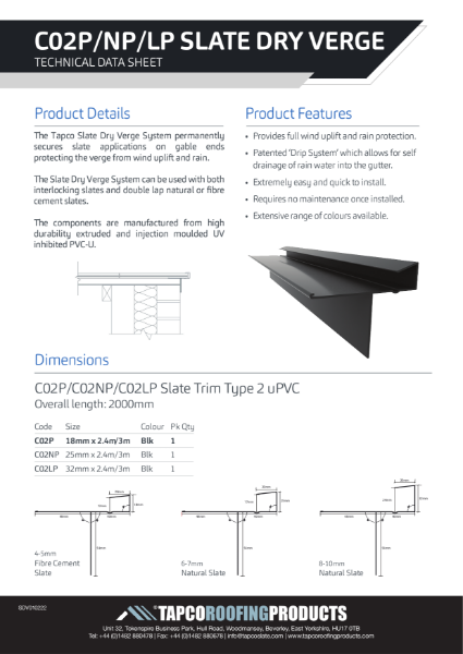 Tapco Dry Verge Data Sheet