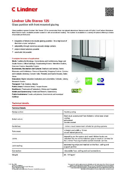 Lindner Life Stereo 125 - Data sheet