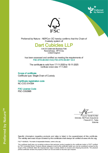 FSC Chain of Custody Certificate | Cubicle Centre | NBS Source