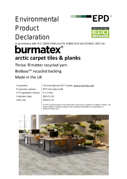 EPD certificate for carpet tiles arctic