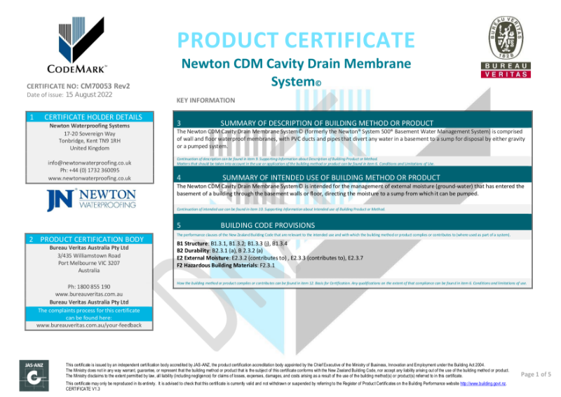 Newton CDM System - CodeMark Certificate