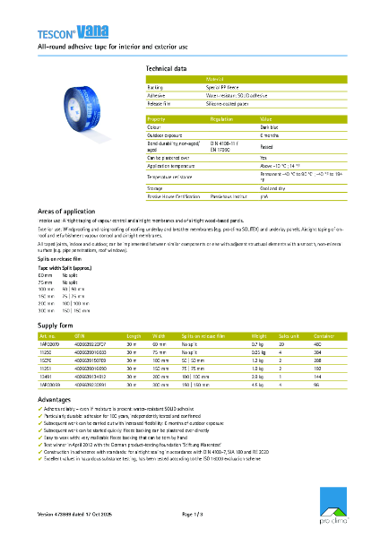 Pro Clima Tescon Vana Technical Datasheet