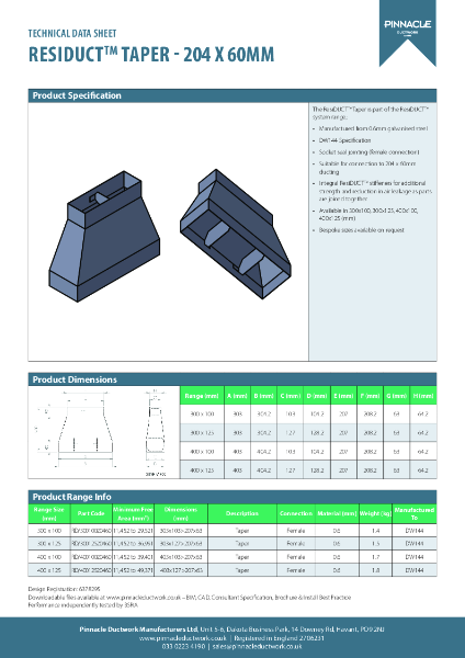 ResiDUCT Datasheet - Taper 204x60mm