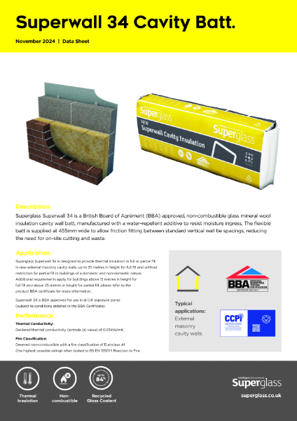 Superglass Superwall 34 Cavity Batt - Datasheet