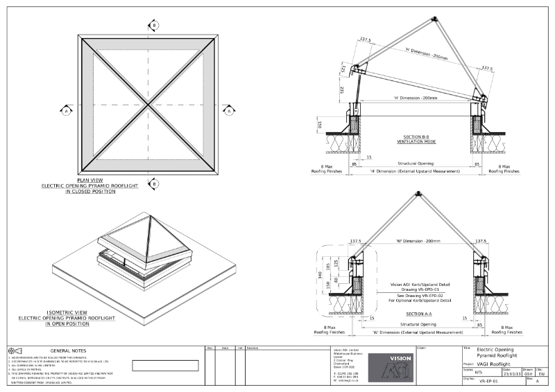 Opening Pyramid Rooflight - Electric