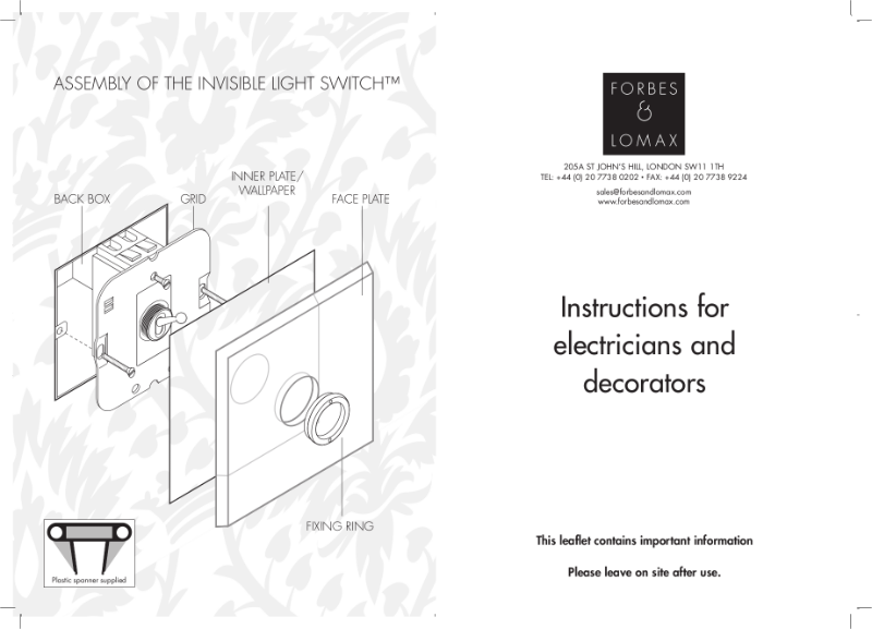 Instructions for electricians and decorators