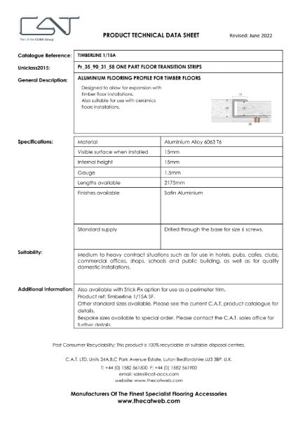 Timberline Aluminium Perimeter Floor Trim 1/15A