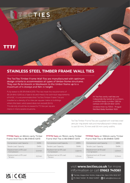 Tecties Timber frame ties  TTTF datasheet