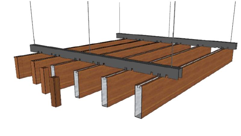 Technowood Natural Veneer Coated Indoor Ceiling Baffle Systems