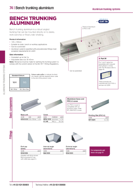 Bench Trunking Aluminium Product Data Sheet