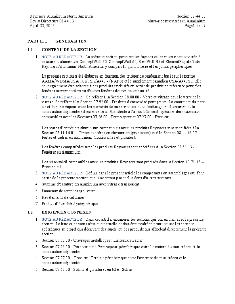 French - 08 44 13 Murs-rideaux vitrés en aluminium