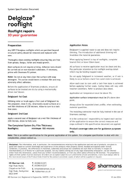 Delglaze rooflight refurbishment system specification