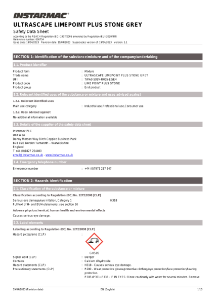 Limepoint Plus Safety Datasheet