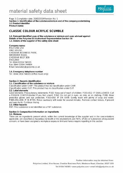 Classic Colour Scumble Material Safety Data Sheet