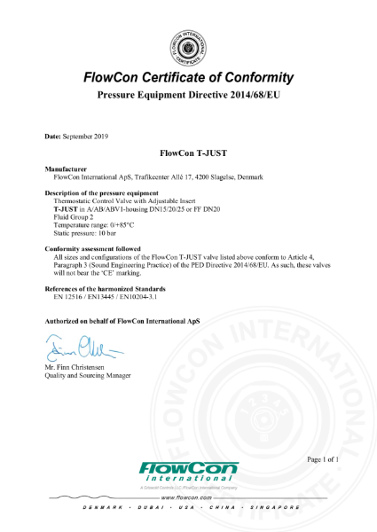 FlowCon T-Just TBV PED Certificate