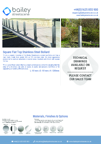 Square Flat Top Stainless Steel Bollard