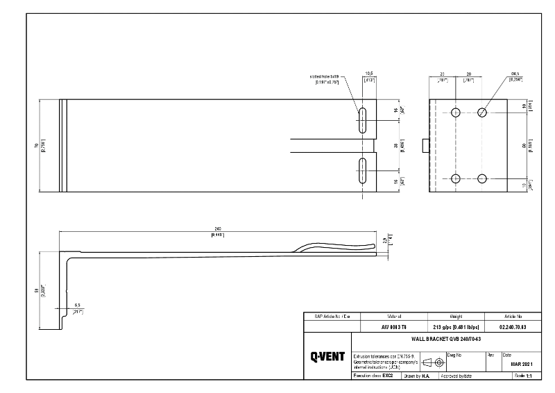 Q Vent - Wall Bracket QVB 240/70-63 - Technical Drawing