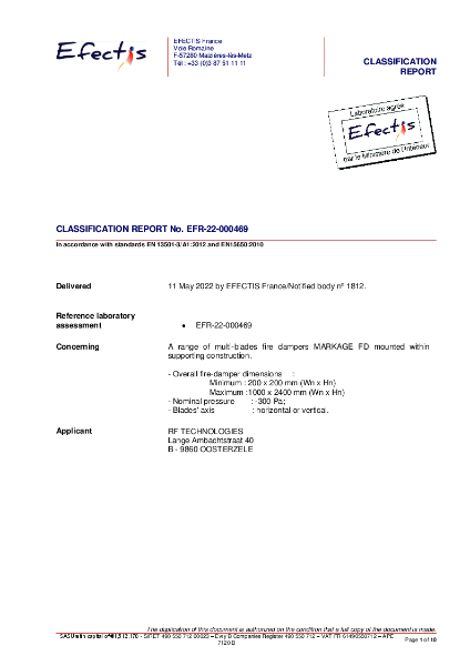 Classification report acc. to EN 13501-3