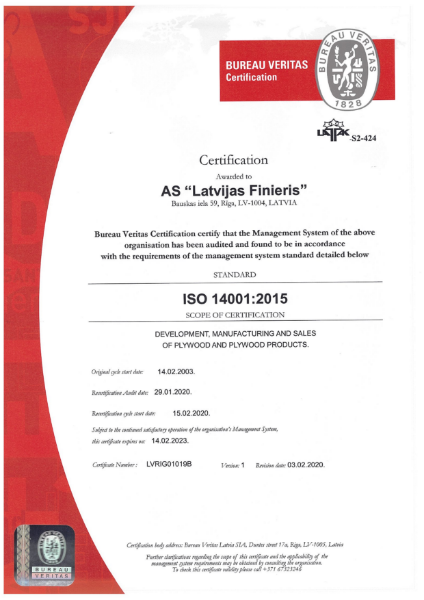 ISO 14001:2015 Certificate