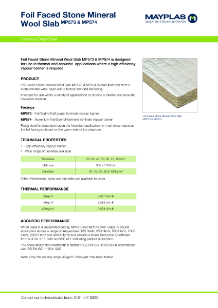 MP573 MP574 - FACED STONE MINERAL WOOL SLAB