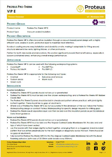 Product Data Sheet - Proteus Pro-Therm VIP E