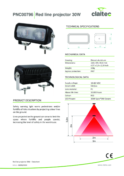 PNC00796 Red line projector 30W v1.1 Claitec EN