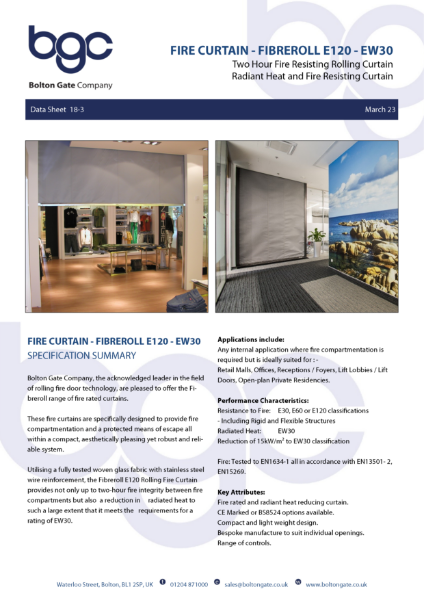 Fire Curtain - Fibreroll E120 - EW30