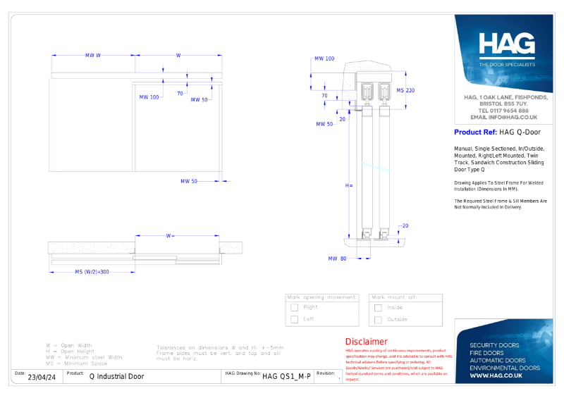 Sliding Q Industrial Door Technical Drawing