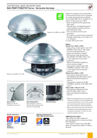Centrifugal Roof Mounted Fans MAX-TEMP CTHB/CTHT Series - Data Sheet