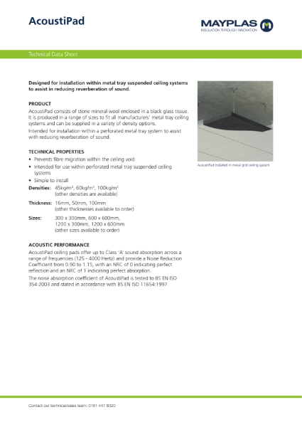 AcoustiPad - Stone Mineral Wool Acoustic Ceiling Pad