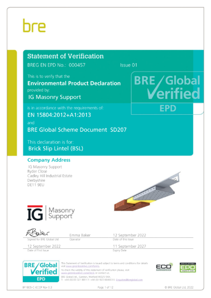 Brick Slip Lintel – Environmental Product Declaration – September 2022