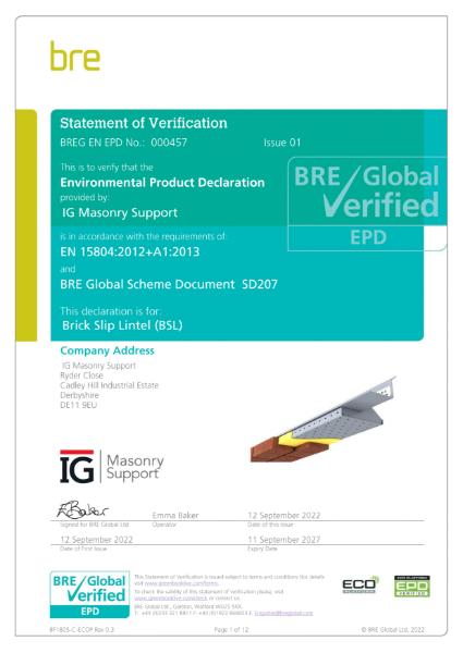 Environmental Product Declaration - Brick Slip Lintel