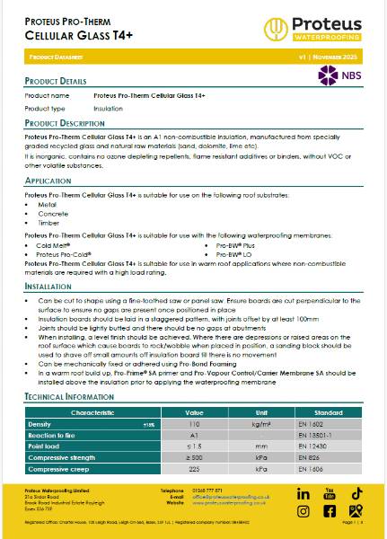 Product Data Sheet - Proteus Pro-Therm Cellular Glass T4+