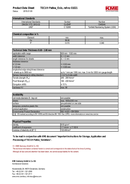 KME TECU Patina Oslo Datasheet